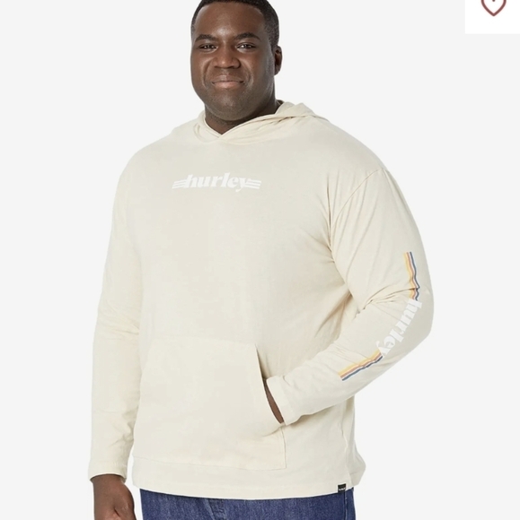 HURLEY® Pipelined Pullover Hoodie, color is bone, cotton, size Large - Picture 1 of 5